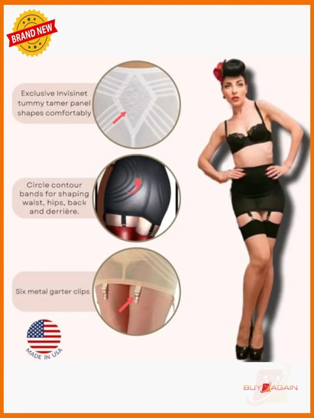 Firm Control Open Bottom Girdle with 6 Metal Garters Size 5X